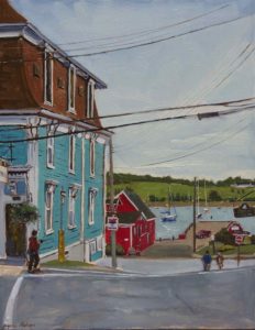 oil painting of King street in Lunenburg