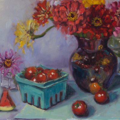 "Market fresh"  15X30 oil on canvas, $950 available at Teichert gallery 