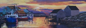 sunset painting of peggy's cove nova scotia